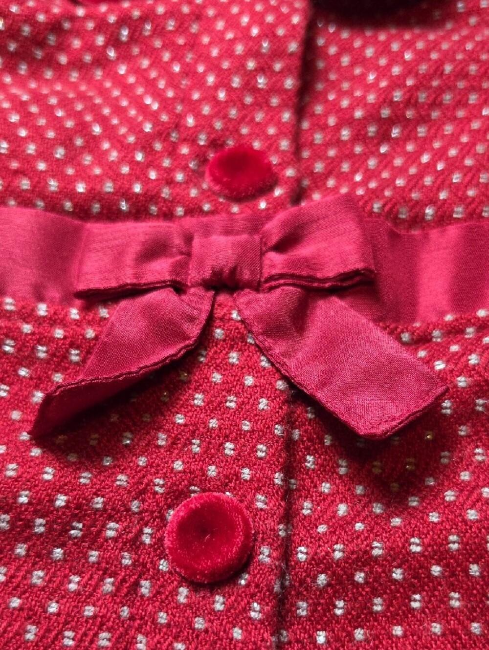 BLUEBERI BOULEVARD | Holiday Red Sweater Knit Velvet Bow Dress Dots Girls | 5 - Picture 8 of 10